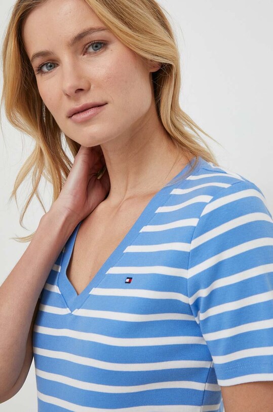 Bavlnené tričko Tommy Hilfiger slim modrá WW0WW40584