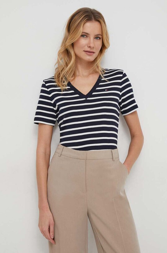 Хлопковая футболка Tommy Hilfiger узор тёмно-синий WW0WW40584