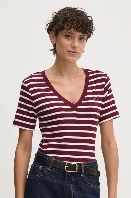 Bavlněné tričko Tommy Hilfiger hladký burgundské WW0WW40584