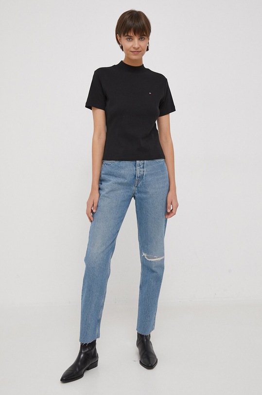 Bavlněné tričko Tommy Hilfiger WW0WW40586 černá AW24