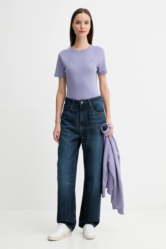 Tommy Hilfiger t-shirt bawełniany WW0WW40587 fioletowy AW25