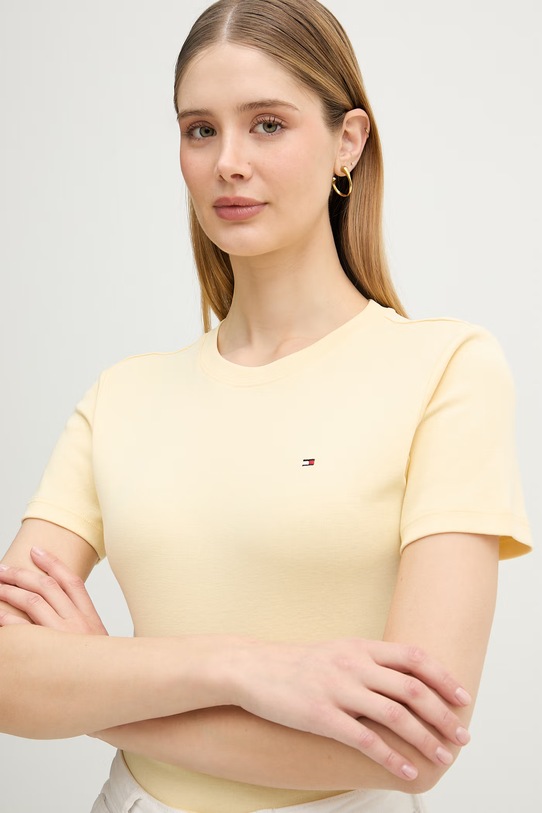 Tommy Hilfiger tricou din bumbac galben WW0WW40587
