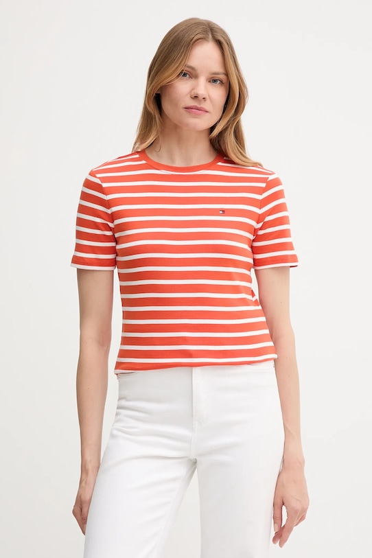 Tommy Hilfiger tricou din bumbac curele portocaliu WW0WW40587