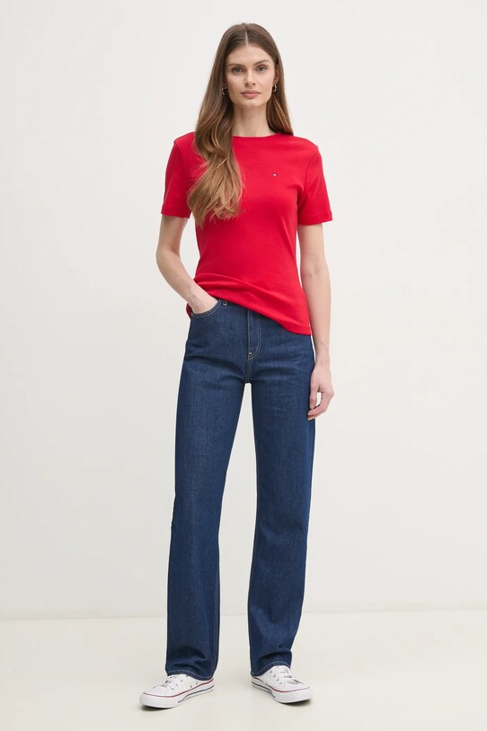 Tommy Hilfiger t-shirt bawełniany WW0WW40587 czerwony SS25