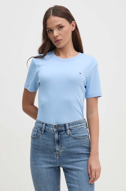 Bavlněné tričko Tommy Hilfiger modrá WW0WW40587