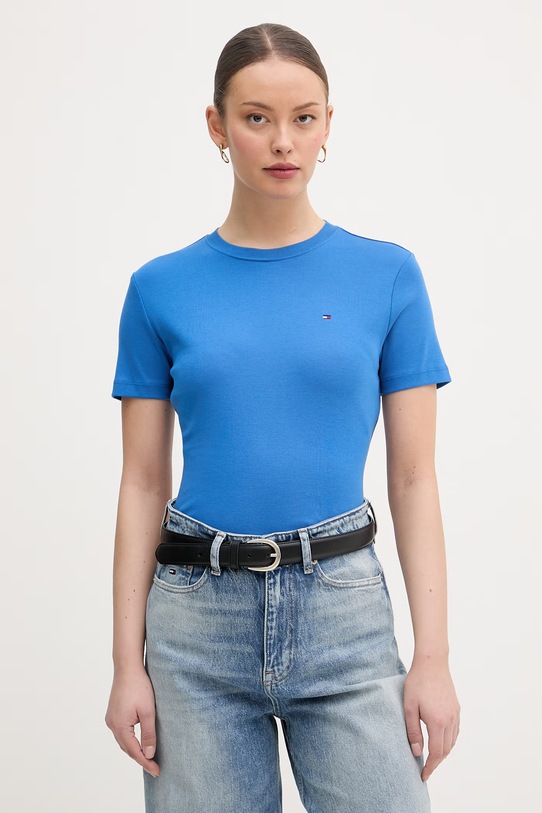Tommy Hilfiger T-shirt damski bawełniany niebieski WW0WW40587