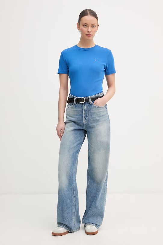 Tommy Hilfiger T-shirt damski bawełniany WW0WW40587 niebieski SS26