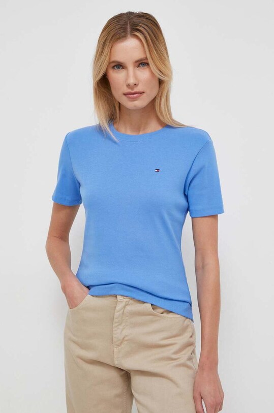 Бавовняна футболка Tommy Hilfiger WW0WW40587 блакитний SS25