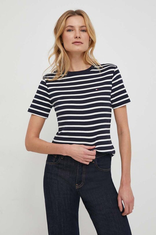 Бавовняна футболка Tommy Hilfiger WW0WW40587 темно-синій SS25