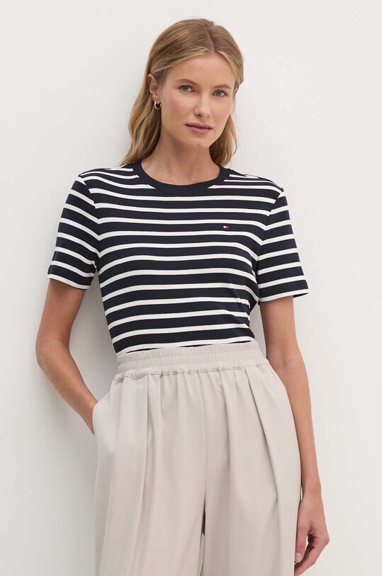 Pamučna majica Tommy Hilfiger Planet friendly mornarsko plava WW0WW40587