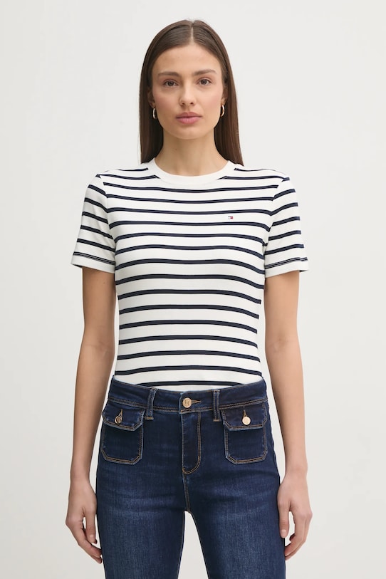Bavlnené tričko Tommy Hilfiger jednofarebný tmavomodrá WW0WW40587