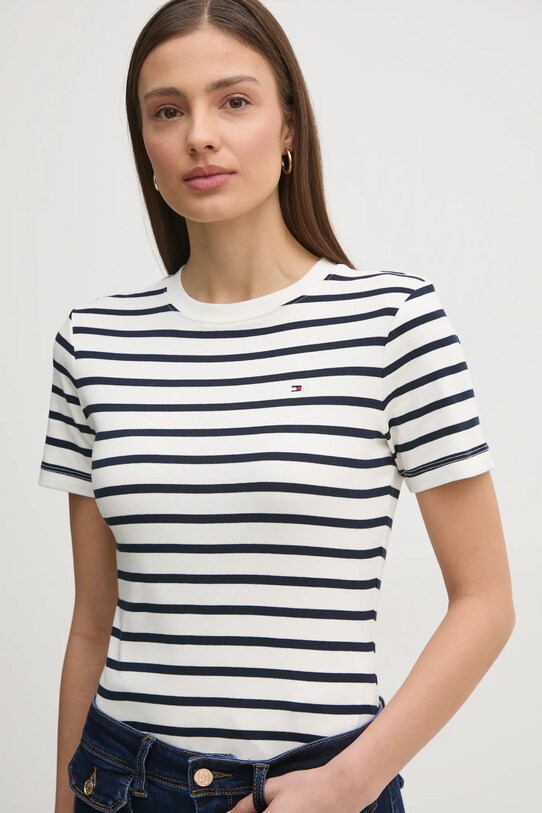 Bavlnené tričko Tommy Hilfiger tmavomodrá WW0WW40587