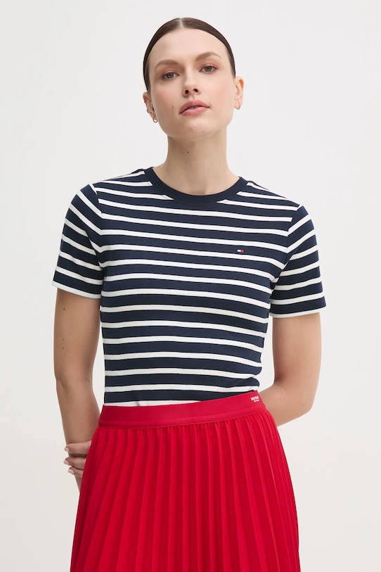 Bavlněné tričko Tommy Hilfiger hladký námořnická modř WW0WW40587