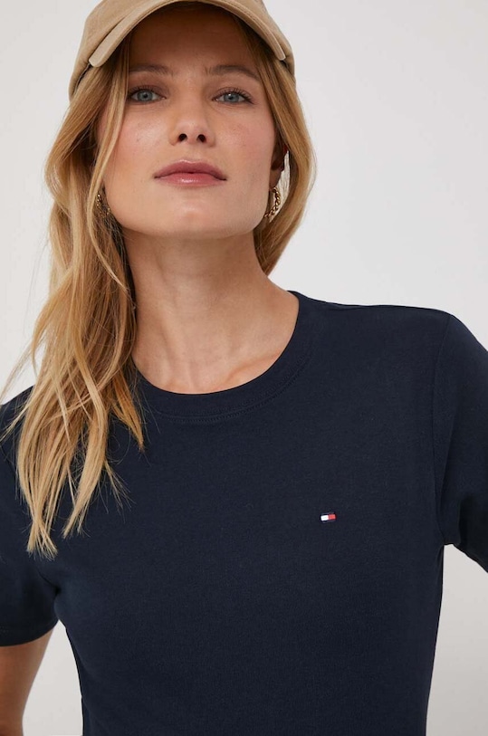 Bavlnené tričko Tommy Hilfiger slim tmavomodrá WW0WW40587