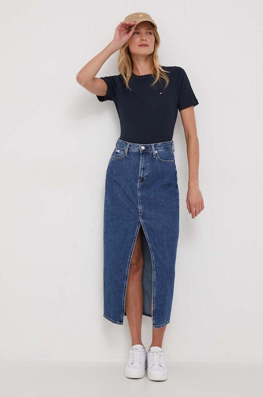 Bavlnené tričko Tommy Hilfiger WW0WW40587 tmavomodrá AW25