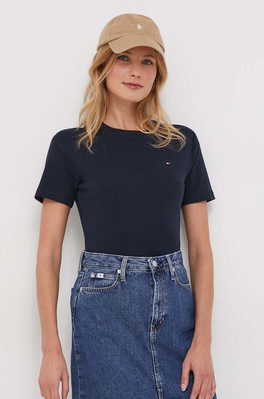 Bavlnené tričko Tommy Hilfiger tmavomodrá WW0WW40587