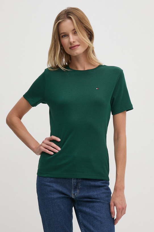 Tommy Hilfiger t-shirt bawełniany WW0WW40587 zielony AW25