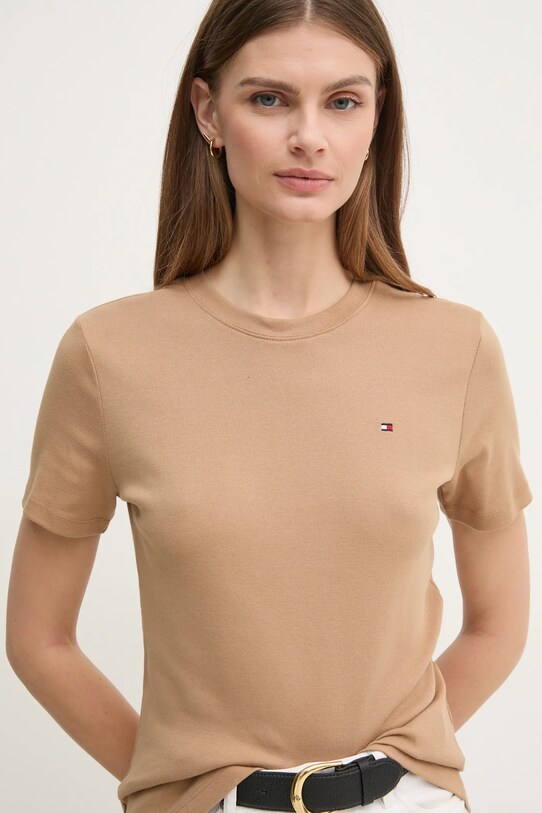 Tommy Hilfiger tricou din bumbac maro WW0WW40587