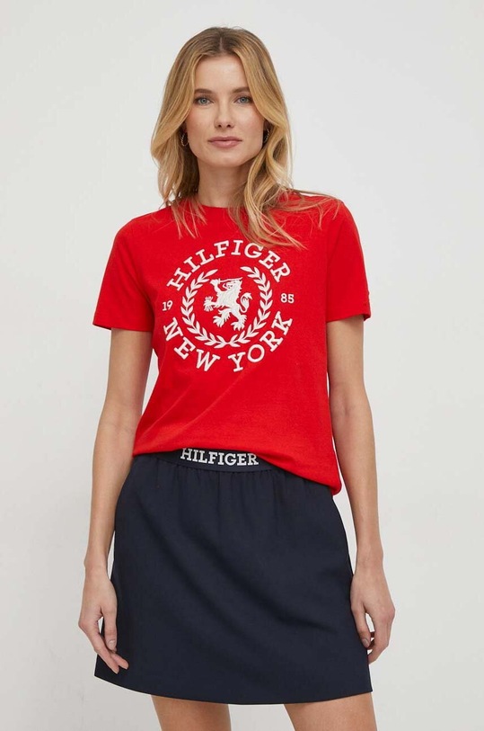 Bavlněné tričko Tommy Hilfiger nášivka červená WW0WW41058