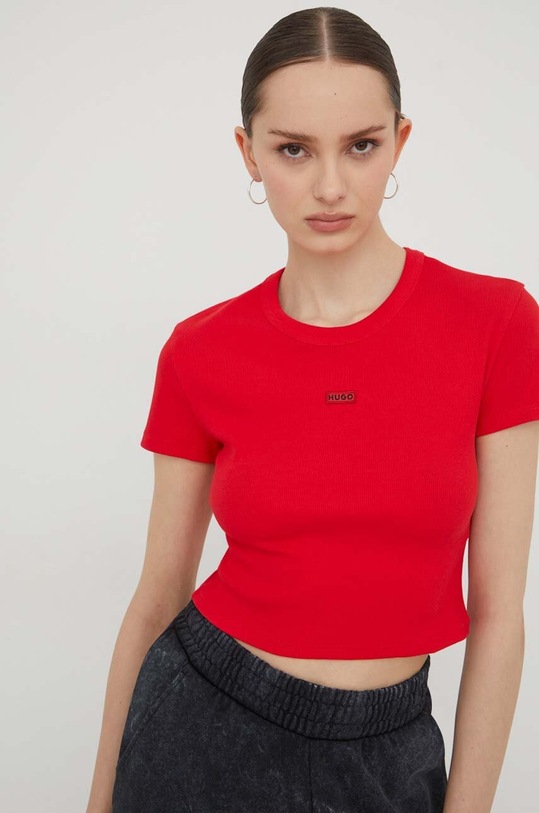 HUGO t-shirt z elastanem czerwony 50508636