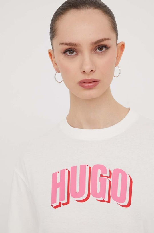 HUGO t-shirt bawełniany beżowy 50508717