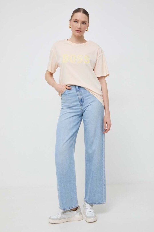 Хлопковая футболка Boss Orange relaxed бежевый 50506970