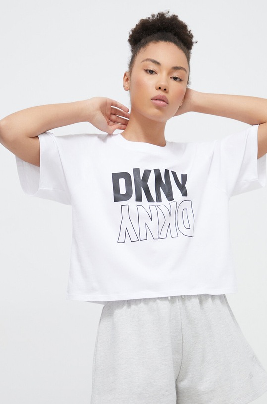 Bavlněné tričko Dkny kulatý bílá DP2T8559