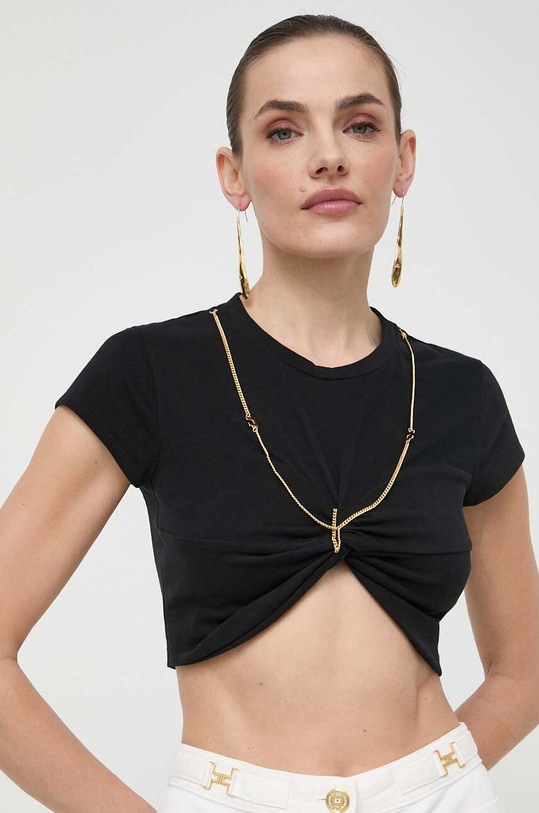 Bavlněné tričko Elisabetta Franchi hladký černá MA02141E2