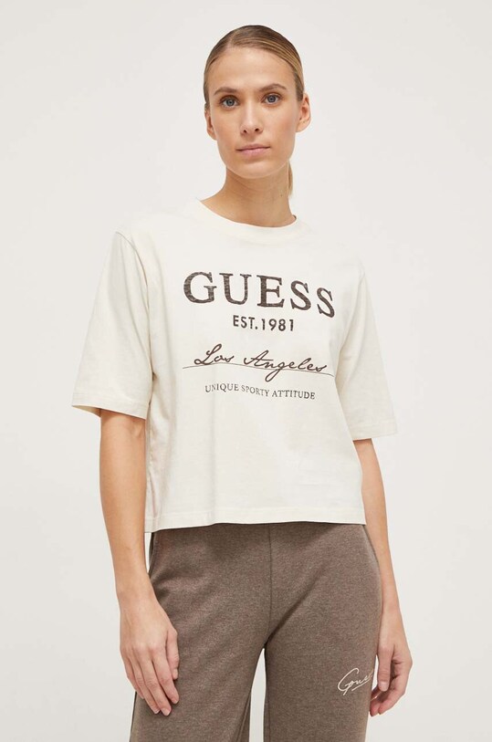 Guess pamut póló ANNEKA bézs V4RI01.I3Z14