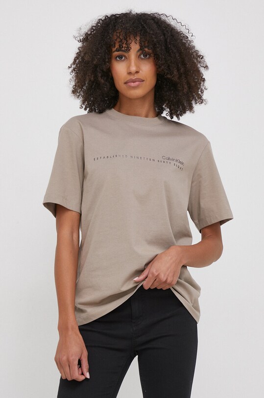 Calvin Klein t-shirt bawełniany nadruk beżowy K20K206969