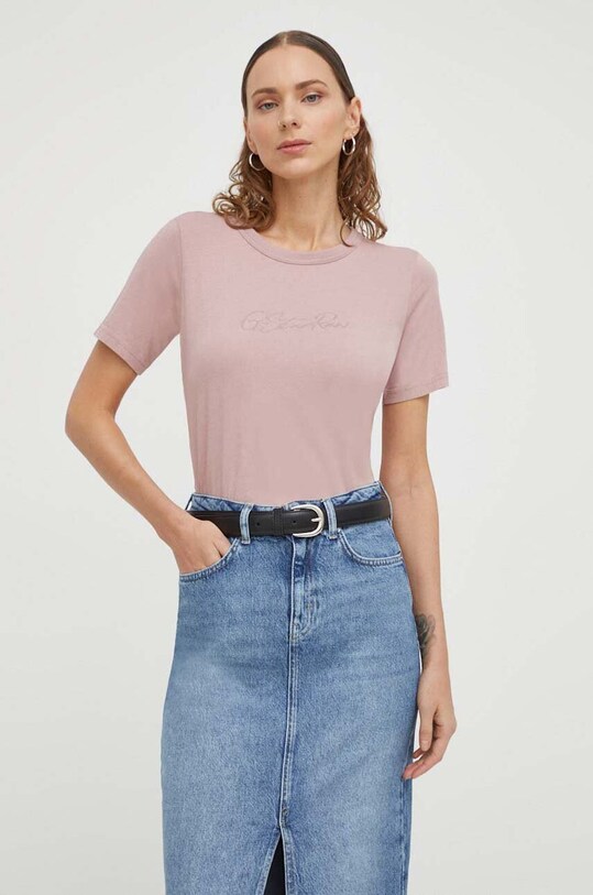 G-Star tricou din bumbac print roz D24216.4107