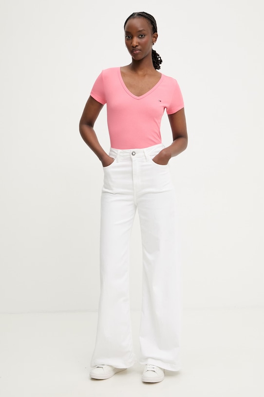 Tommy Jeans tričko dámské bavlněné s elastanem DW0DW17385 růžová AA00