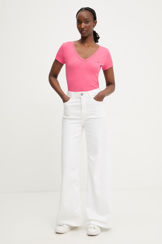 Tommy Jeans t-shirt da donna in cotone con elastan DW0DW17385 rosa AA00