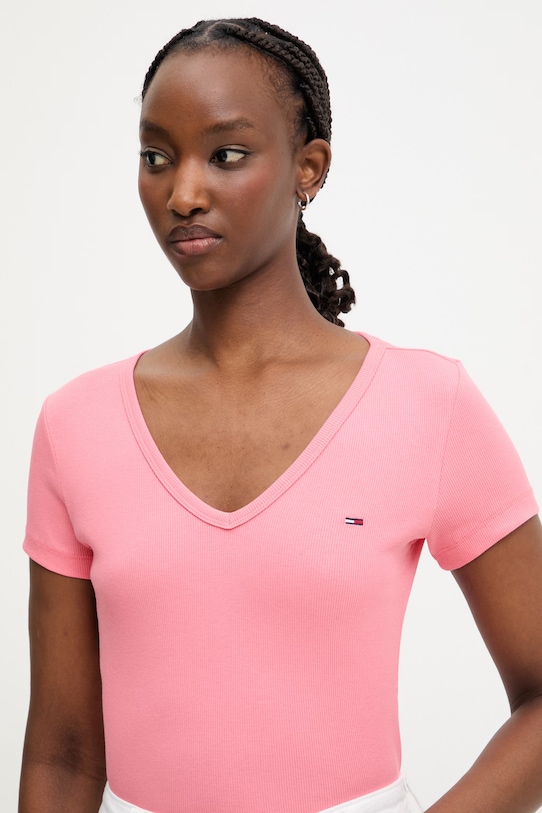 Tommy Jeans tričko dámské bavlněné s elastanem růžová DW0DW17385