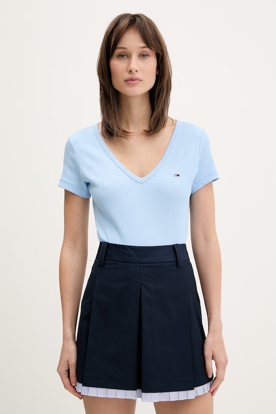 Tommy Jeans tričko dámské bavlněné s elastanem modrá DW0DW17385