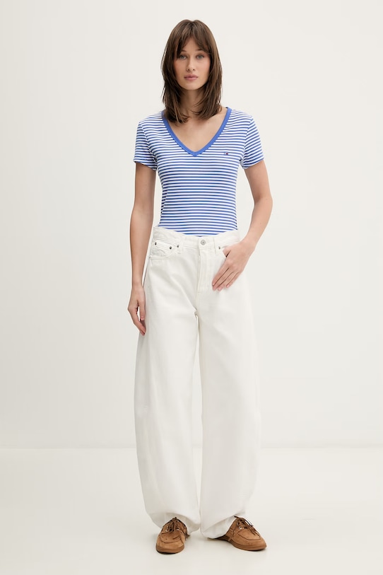 Tommy Jeans tričko dámské bavlněné s elastanem DW0DW17385 modrá AA00