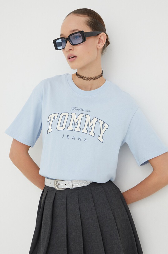 Tommy Jeans pamut póló pamut kék DW0DW17375