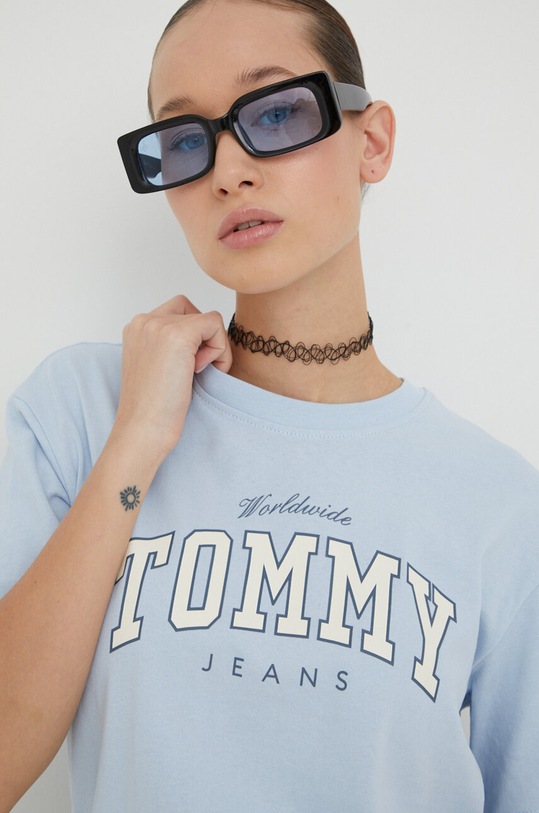 Tommy Jeans pamut póló kék DW0DW17375