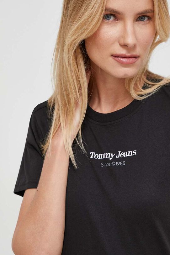 Bavlněné tričko Tommy Jeans potisk černá DW0DW17359
