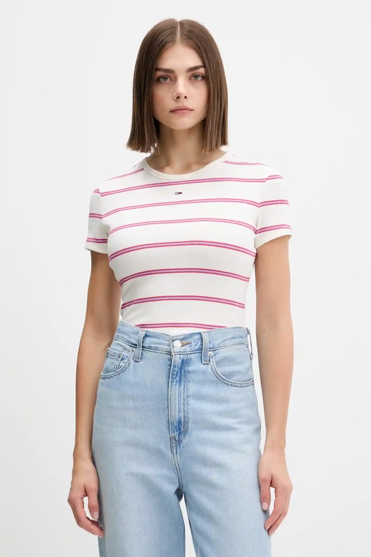 Tommy Jeans t-shirt z elastanem beżowy DW0DW17383