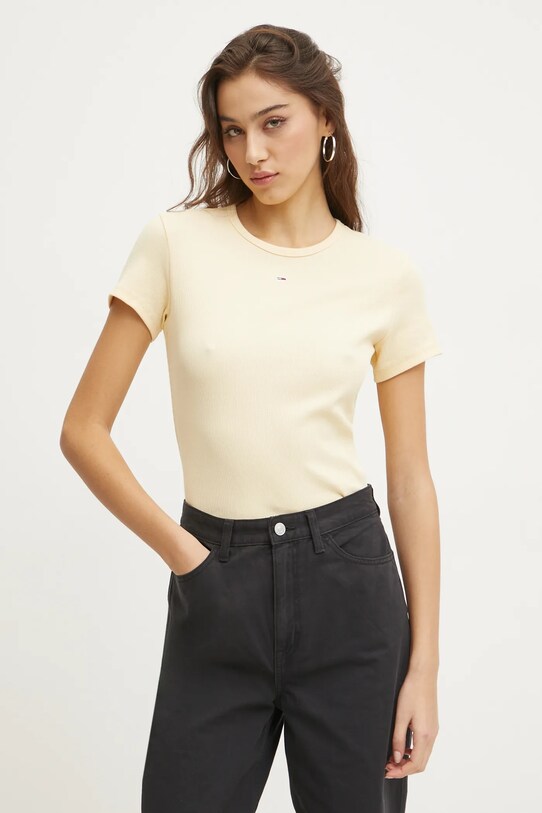 Μπλουζάκι Tommy Jeans με ελαστάν κίτρινο DW0DW17383
