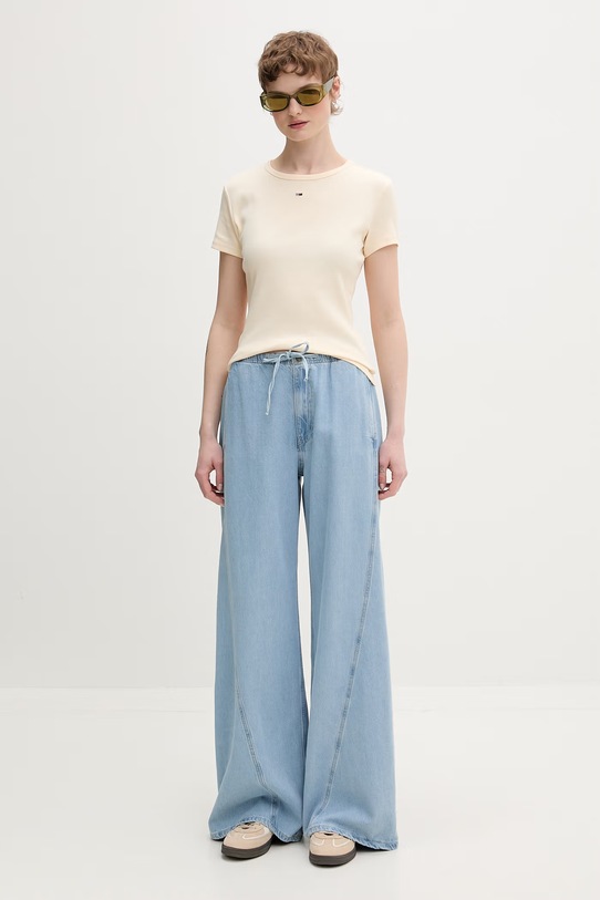 Tommy Jeans t-shirt basic damski bawełniany z elastanem DW0DW17383 beżowy AA00