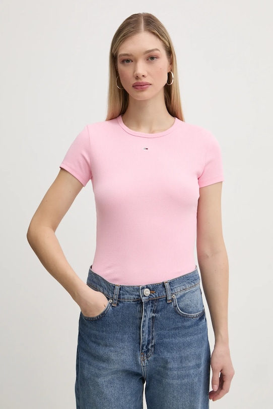 Tommy Jeans tricou uni roz DW0DW17383