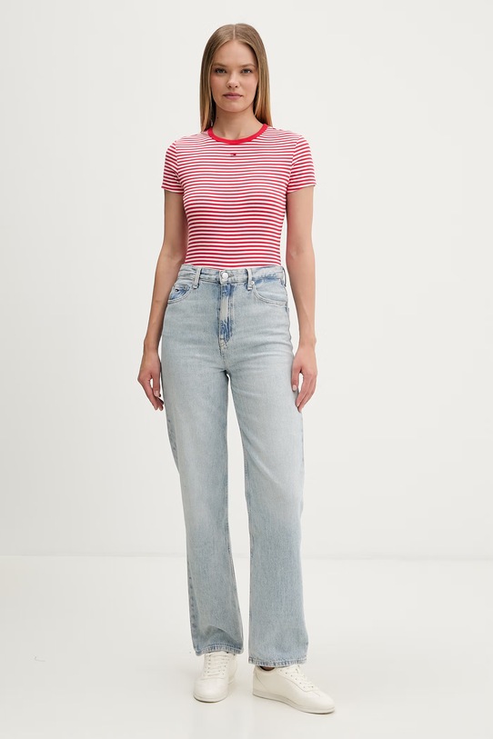 Tommy Jeans basic tričko dámské bavlněné s elastanem DW0DW17383 červená AA00