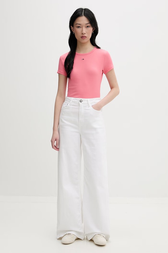 Tommy Jeans basic majica kratkih rukava ženska od pamuka s elastanom DW0DW17383 roza AA00