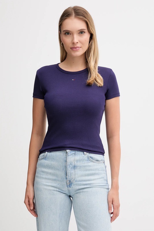 Tommy Jeans t-shirt z elastanem fioletowy DW0DW17383