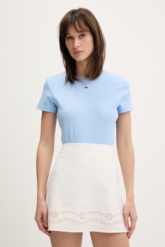Tommy Jeans basic tričko dámské bavlněné s elastanem modrá DW0DW17383