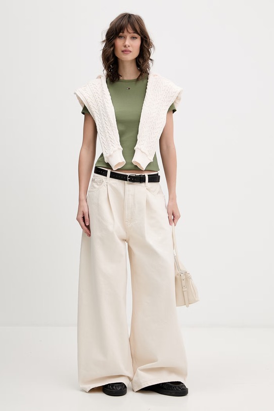 Tommy Jeans t-shirt basic damski bawełniany z elastanem DW0DW17383 zielony AA00