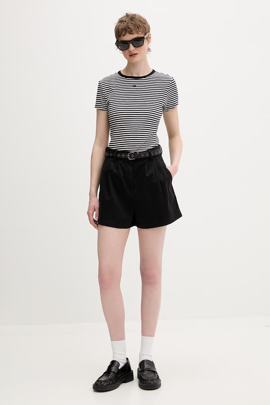 Tommy Jeans t-shirt basic damski bawełniany z elastanem DW0DW17383 czarny AA00