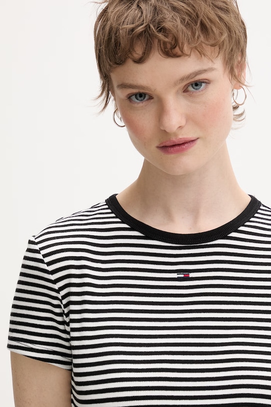 Tommy Jeans t-shirt basic damski bawełniany z elastanem czarny DW0DW17383